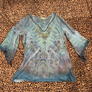 Live and Let Live Blue and Green Patterned Blouse